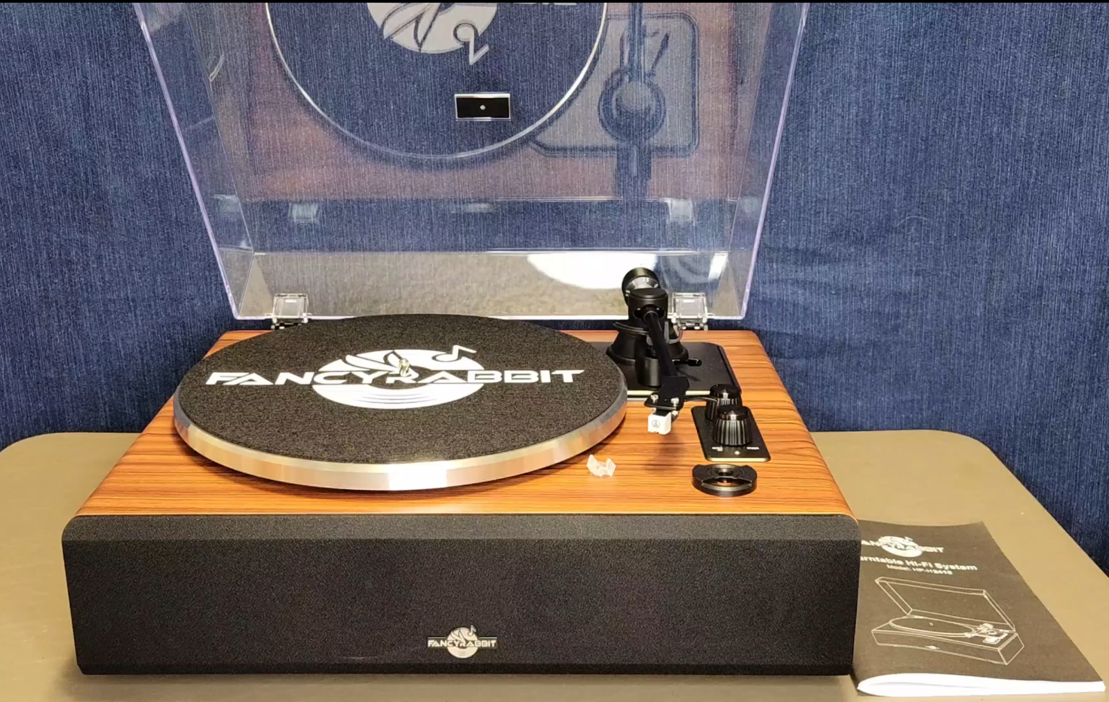 Vintage Belt-Drive Rabbit Vinyl Record Player with 4 Built-In Speakers