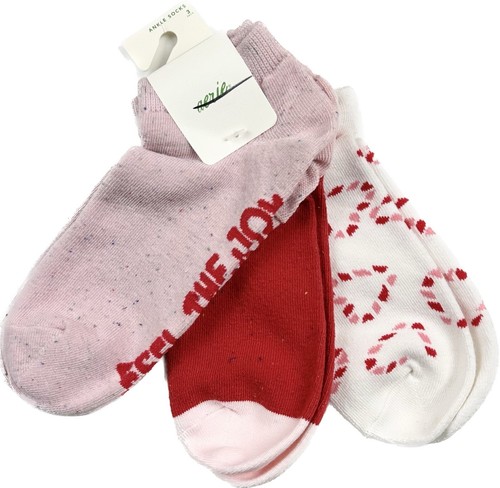 Aerie Women 3 Pk Pink Red Ankle Cotton Hearts Speckled Feel The Joy Sock Set O/S