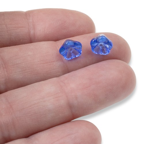Sapphire Blue Bell Flower Czech Glass Beads 6x8mm - 25-Pack DIY Jewelry Making - Picture 6 of 6