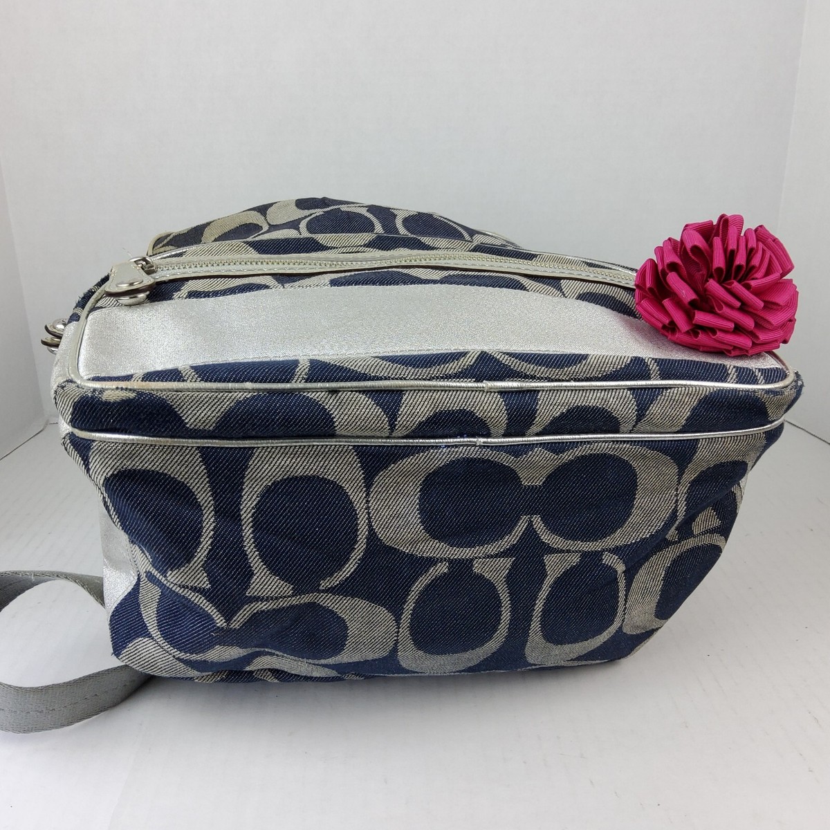 Coach 77171 Signature Blue Denim Silver Backpack Bookbag | eBay