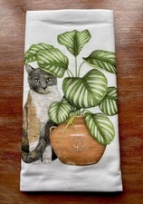Mary Lake Thompson Flour Sack Towel Tortoiseshell Cat Potted Philodendron