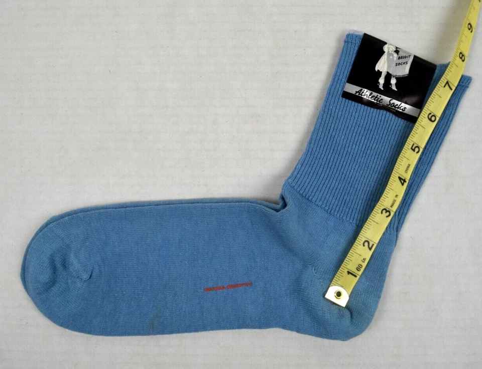 Calcetines Vintage Años 50 60 Beloit Medias Azul Atlético Lana Algodón 9" x 7.5" Nuevos con Etiquetas Foto 3 de 4