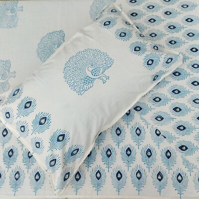 Indian Queen Size Handmade Cotton Deco Bed Sheet With 2 Pillow Cover Bedding Set
