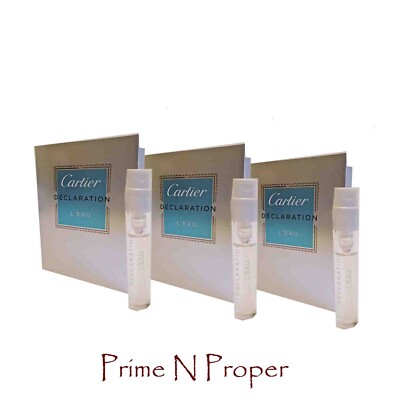 3 X Cartier Declaration L'eau .05 oz 1.5 ml Eau De Toilette Spray Mini Travel