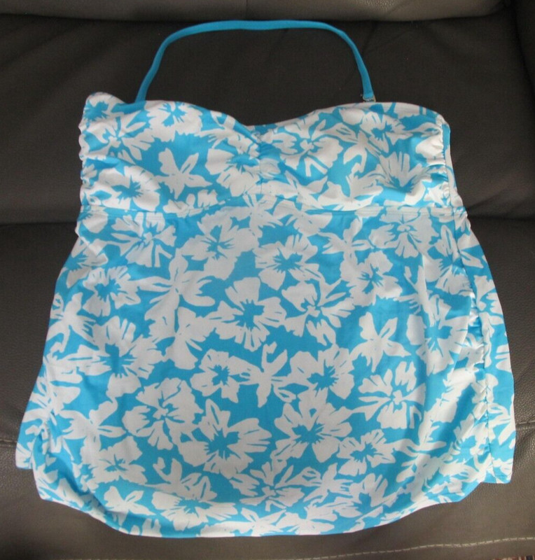 Swimsuit Bathing Suit Skirt Sky Blue w/ White Tropical Flowers Size XL