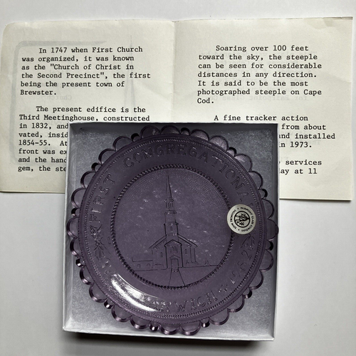 Harwich First Congregational Church Cape Cod VTG Decor Pairpoint Glass Cup Plate - Picture 3 of 6