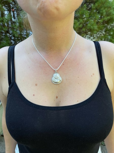Alternate view of Real 925 Silver Gold Plated Hip Hop Buddha Pendant Mens Ladies Iced Necklace