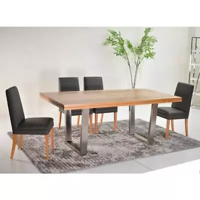 Solid Australian Black Timber Dining Table Stainless Steel Leg Solid Australian Black Timber