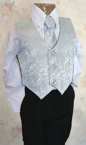 NWT Toddler Boys 5 pcs Suit Set Black Color With Silver Paisley Tie + Vest Sz 3 - Picture 6 of 8