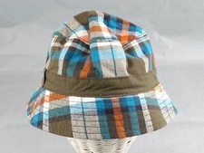 NEW NWT Gymboree Sun Beach Cap Hat Size M Kids Plaid Blue Orange Olive Green
