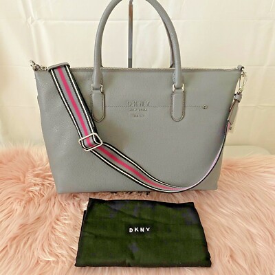 BNWT DKNY Leather Crossbody Tote Silver tone Hardware Comfort Strap