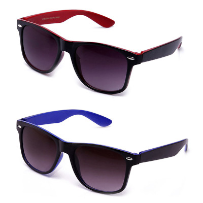2-Toned Sunglasses Horned Rim Black Red Blue Retro 70s 80s Classic Sunglasses