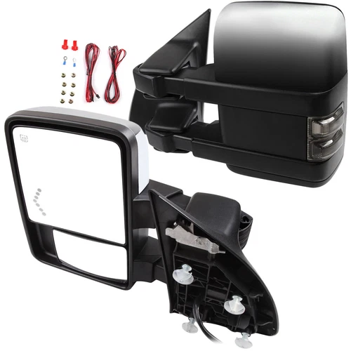 For 99-07 Ford F250 LH RH Towing Mirrors Chrome Power Heated Turn Signal Lights