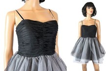 Steppin Out Prom Dress Jrs 9/10 Black White Tiered Tulle Sleeveless Strapless