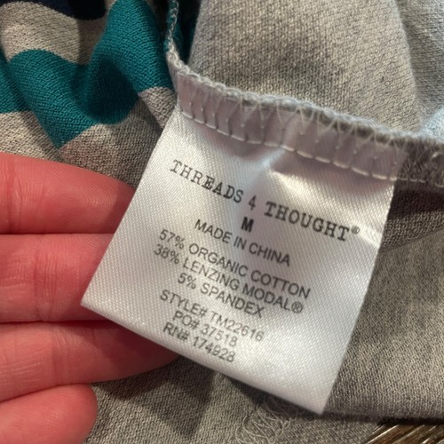 NWT Threads 4 Thought Men's Sz M Polo Shirt Heather Gray Teal Navy Striped - Picture 4 of 7