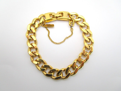Vintage signiertes Monet goldfarbenes Gliederkettenarmband mit Sicherheitskette hell schön