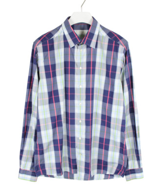 Eton Slim Shirt Herren 44/17 1/2 Quarz-Armbanduh Kariert Muster Spread Collar
