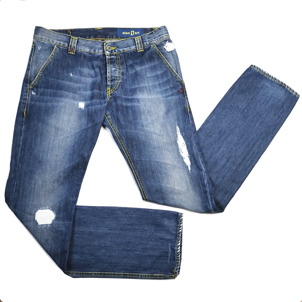 Dondup Stan Dart Distressed Low Rise Button Fly Slim Fit Blue Jeans Size 33W 34L - image 2 of 4