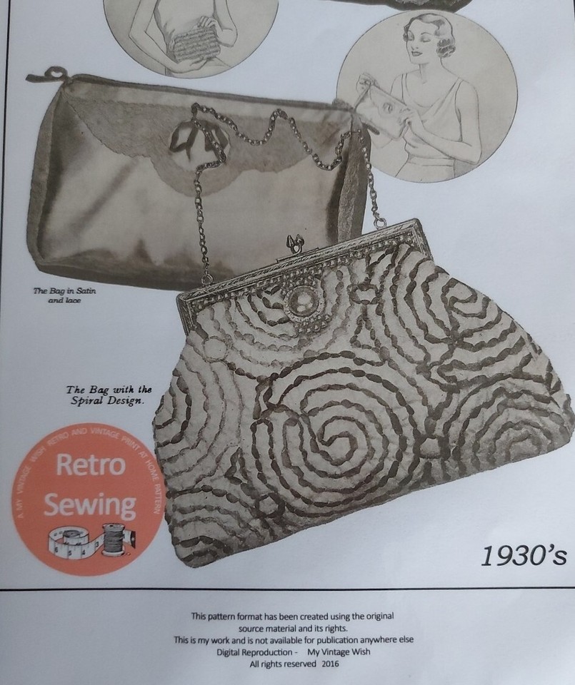 Evening Bag Sewing Patterns. 1930s Style. Full Instructions With
