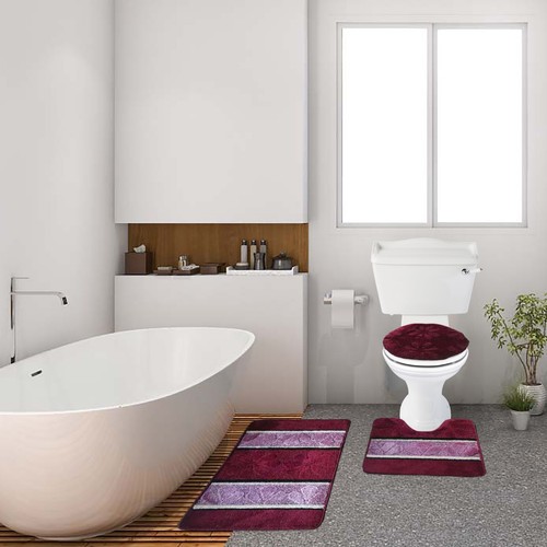 3 pcs Standard Size Geometric Shaggy Colored Striped Avanti Flower Bath Rugs Set - Picture 56 of 60