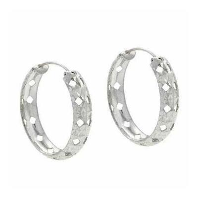 Silver D Cut design etched filigree 29MM HOOP EARRINGS