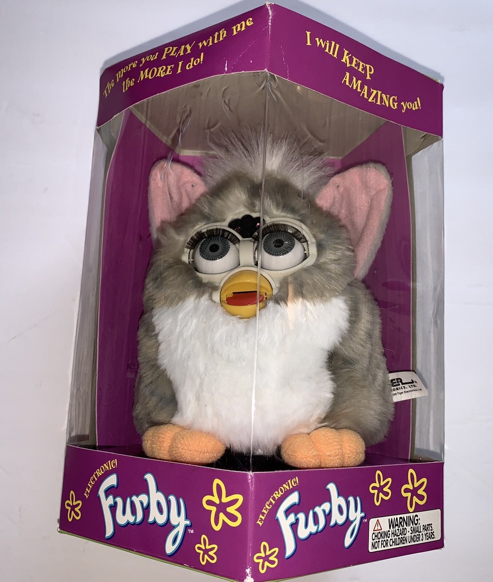 Vintage 1998 Original RARE Gray Striped Gray Eyes FURBY Brand New