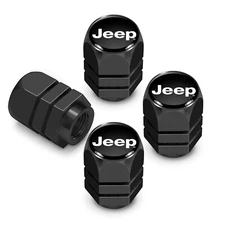 Jeep in Black on Black Hexagon Aluminum Tire Valve Stem Caps