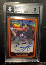2012 Bowman Chrome Bryce Harper Orange Refractor Auto Rookie RC #/25 BGS 9