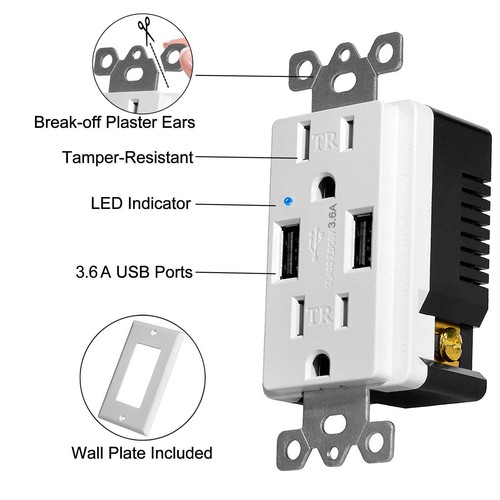 Wall Outlet Charger High Speed 4.2A 4.8A 5.8A USB Ports Smart Chip TR UL Listed - Picture 9 of 46