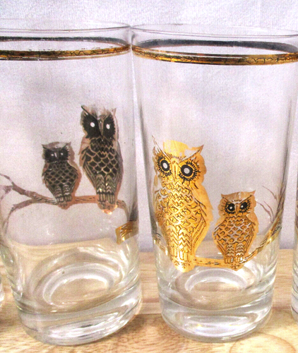 Culver Ltd Highball Glasses 6 Signed 22k Gold Embellished MCM Owls Imperfect - Picture 5 of 20