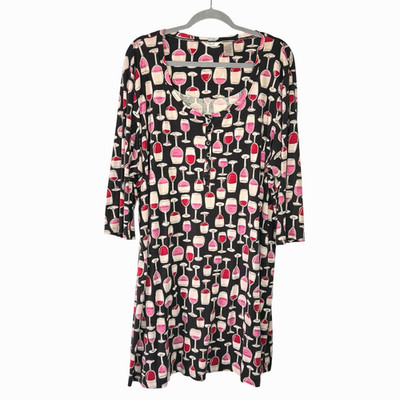 Adonna Woman Henley Sleepwear Lounge Round Neck Cotton Dress Size 3X Wine Glass