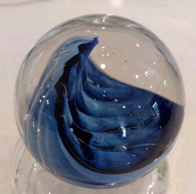 CC Walters Blown Glass OCEAN WAVE 3'' Paperweight ~ Jalama Signed 1989 TAG