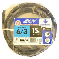 15 ft.6/3 Black Stranded Romex SIMpull CU NM-B W/G Wire 63950006 63950006 639500