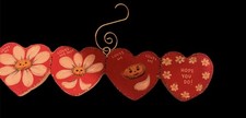 Vintage Inspired Wooden Valentine Ornament Glitter Valentines Four Hearts