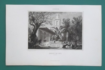ALGERIA Casbah Citadel & Garden of Governor in Algiers - 1844 Antique Print