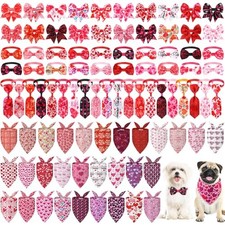 120 Pcs Valentine's Day Dog Bandanas Bulk Dog Bows Set Bow Ties Cat Scarf