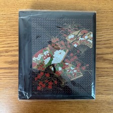Vintage Japanese Floral Fan Photo Album Black Gold Red Lacquer Style 4x6 photos