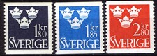 Sweden 1967, Definitive Stamp: Three Crowns set MNH, Mi 570-72