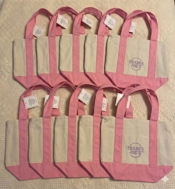 LOT OF 10! NEW WITH TAGS!! Pink Pastel Trader Joe's Mini Canvas Tote Bags