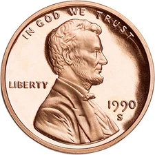 1990 S LINCOLN CENT GEM DCAM PROOF from PROOF Set w/ free shipping & tracking
