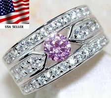 3CT Treated Pink Sapphire  Topaz 925 Solid Sterling Silver Ring Sz 6 UB4-2