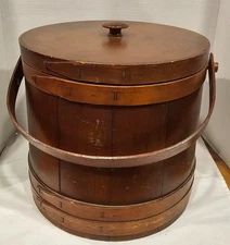 Antique Wooden Firkin Bucket w/Lid Sugar  Pantry Storage Primitive 12" Round