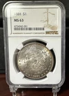 1881 $1 NGC MS63 United States Morgan Silver One Dollar Nice Example!