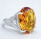 LAB CREATED 8.50 Cts YELLOW TOPAZ & GENUINE DIAMOND RING .925 Sterling Silver — photo 1