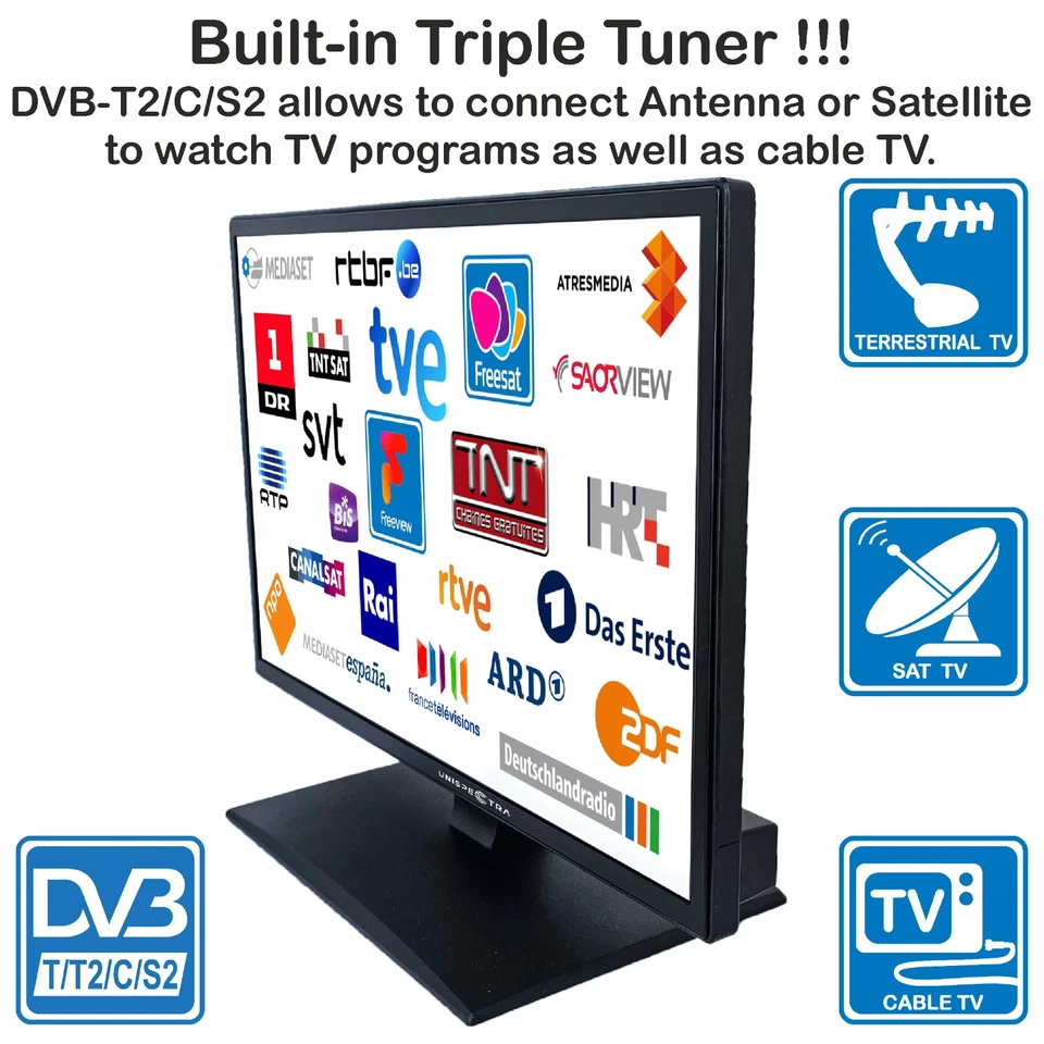 19" TV + Wall Bracket 12V / 240V HD LED MOTORHOME CARAVAN BOAT TRUCK VAN - Image 2 of 4