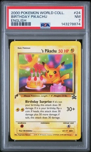 2000 POKEMON PIKACHU WORLD COLLECTION ENGLISH #24 BIRTHDAY PIKACHU PSA 7