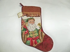 C & F Enterprises Santa Christmas Stocking Needlepoint Tassels Red Velvet - NWT