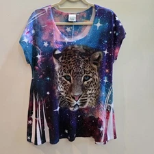 Rainforest Cafe Shirt Womens 2X Muliticolor Tie Dye Tiger Rinestone USA Made