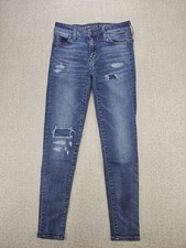 American Eagle Size 0 Medium Wash Distressed Super Stretch Jegging Blue Jeans
