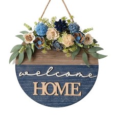 Spring/Summer Welcome Sign for Front Door 16 Inch Round Wood Sign with Rice